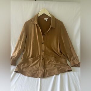 J. Jill Button Front Tan Camel Cotton Jacket Womens Soft Casual Sz L Large